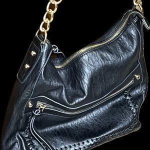 Jessica Simpson Black Hobo Shoulder Bag Gold Chain Strap Large Soft Slouchy Purs